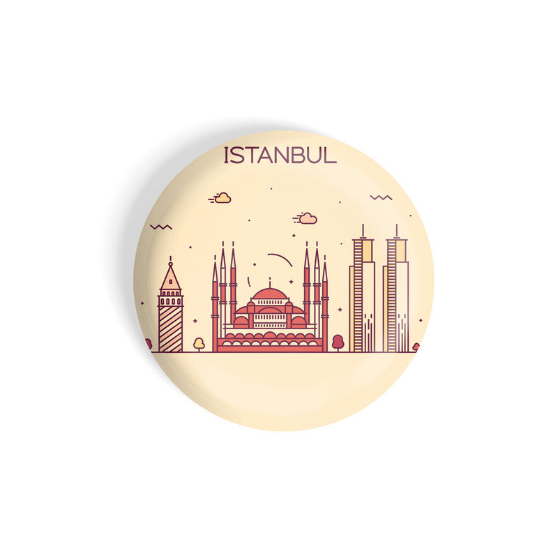 dhcrafts Round Fridge Magnet Brown Color Istanbul Glossy Finish Design Pack of 1 (58 mm)